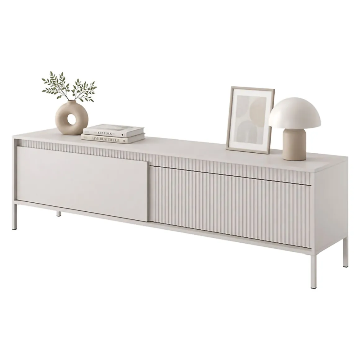 Mobile Porta tv Beige un Ripiano 2 Ante 187x40x53h cm, Ante Effetto Rigato - Kami