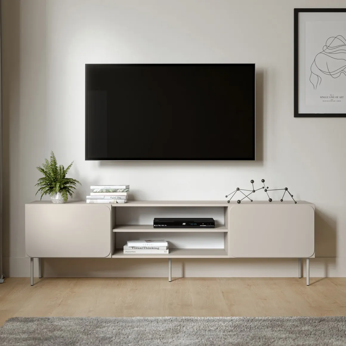 Mobili Porta Tv > Dmora Mobile Porta tv Beige un Ripiano 2 Ante 200x42x60h cm, 4 Vani - Mornago Beige Cashmere