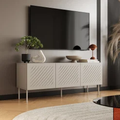 Mobile Porta tv Beige un Ripiano 3 Vani 150.5x42x60h cm, 3 Ante - Termoli