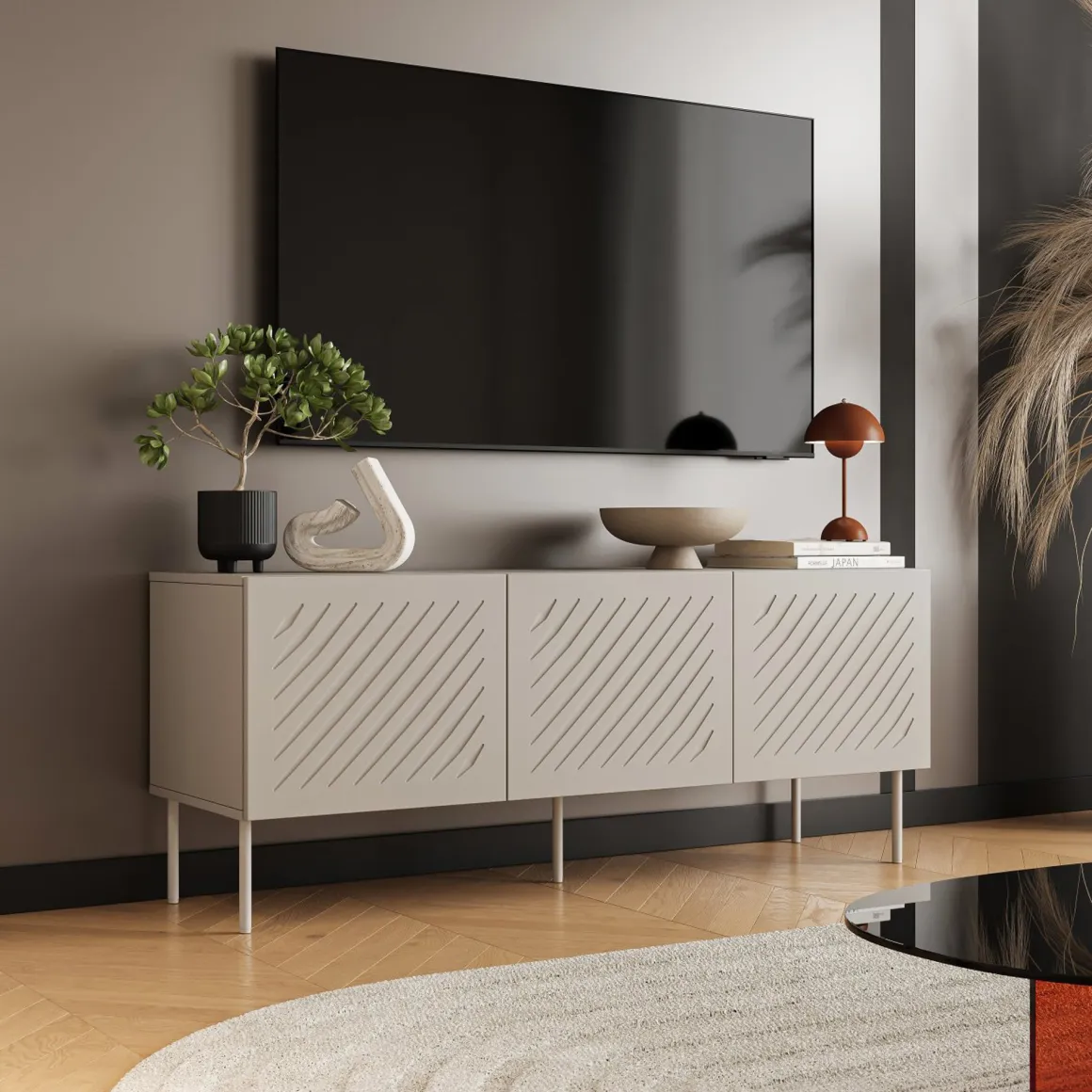 Mobile Porta tv Beige un Ripiano 3 Vani 150.5x42x60h cm, 3 Ante - Termoli