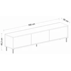 Mobile Porta tv Bianco 3 Ante con Finiture oro 180x35x45h cm, 3 Vani - Sassello