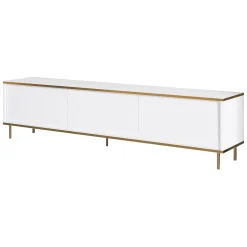 Mobile Porta tv Bianco 3 Ante con Finiture oro 180x35x45h cm, 3 Vani - Sassello