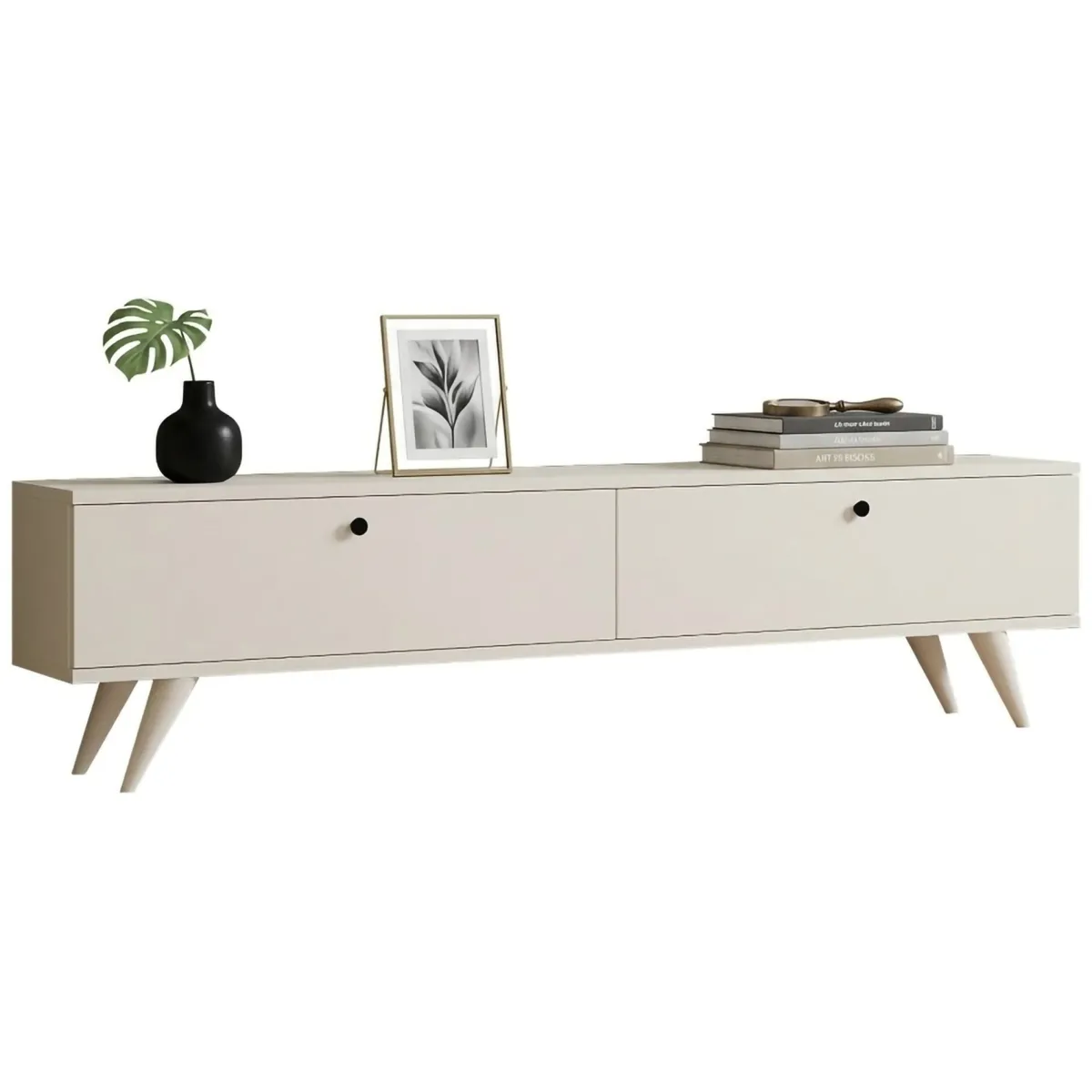 Mobili Porta Tv > Dmora Mobile Porta tv 2 Ante 2 Vani 160x25x40h cm, Apertura a Ribalta - Atestino Bianco