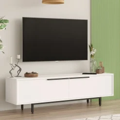 Mobile Porta tv Bianco 2 Ante 2 Vani 160x36x45h cm, Apertura a Ribalta - Palmi