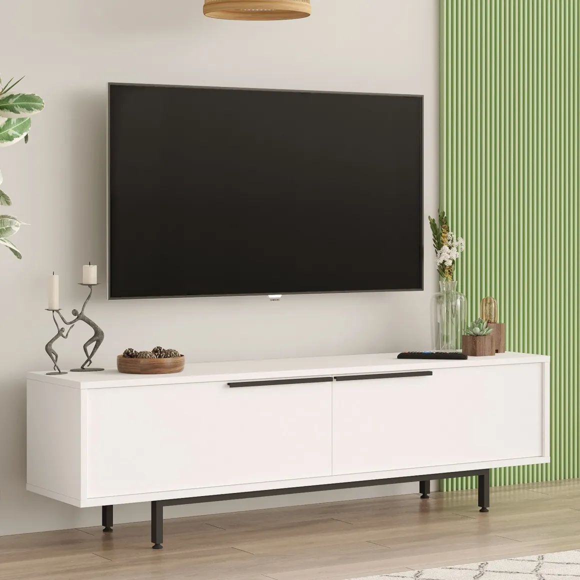 Mobile Porta tv Bianco 2 Ante 2 Vani 160x36x45h cm, Apertura a Ribalta - Palmi