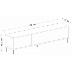 Mobile Porta tv Bianco Bianco Marmo 3 Ante con Finiture oro 180x35x45h cm, 3 Vani - Sassello