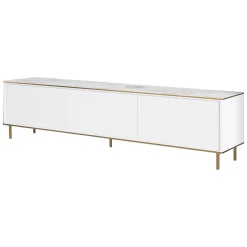 Mobile Porta tv Bianco Bianco Marmo 3 Ante con Finiture oro 180x35x45h cm, 3 Vani - Sassello