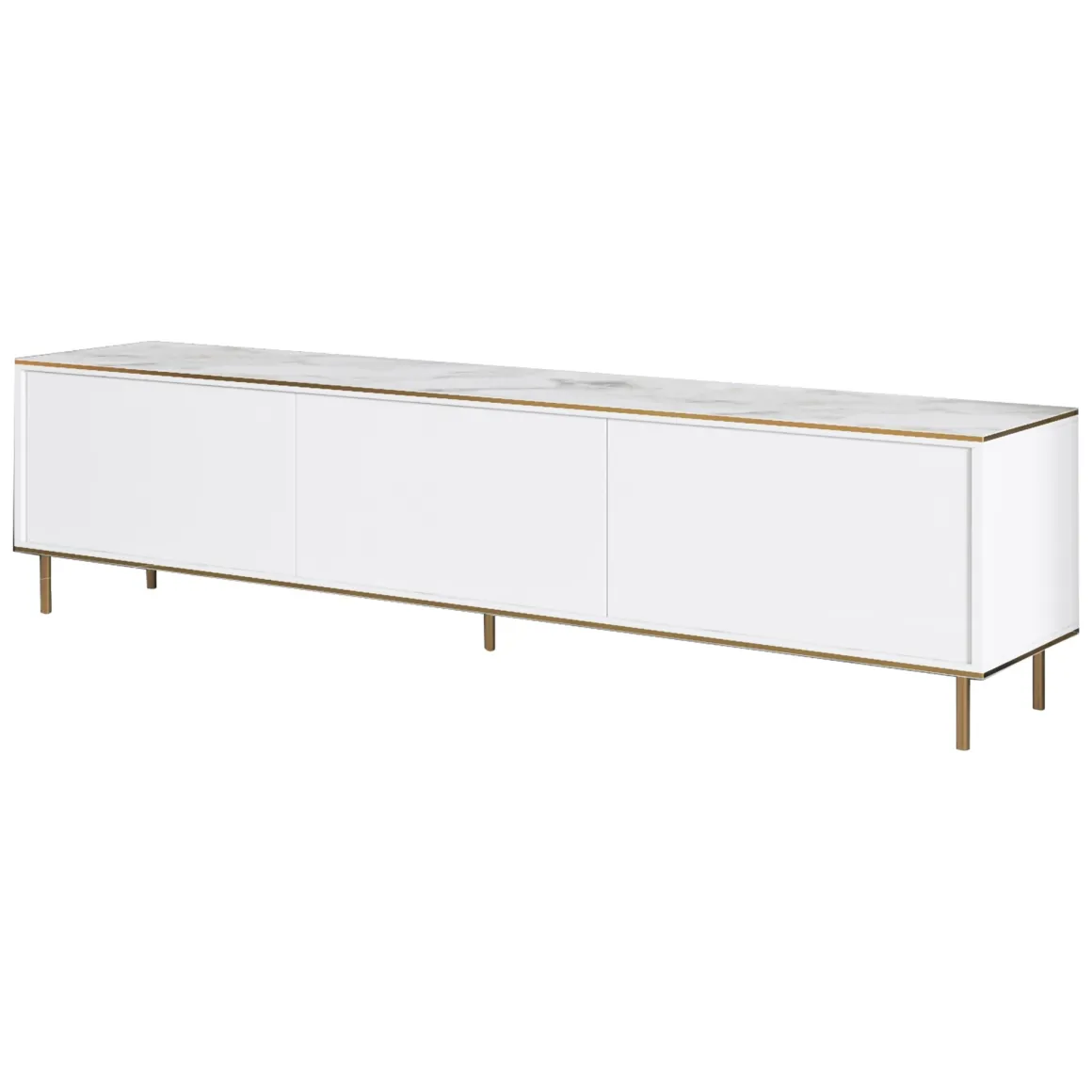 Mobile Porta tv Bianco Bianco Marmo 3 Ante con Finiture oro 180x35x45h cm, 3 Vani - Sassello