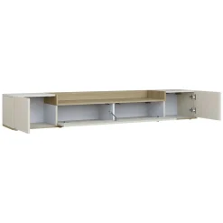 Mobili Porta Tv > Dmora Mobile Porta tv Bianco Cashmere Marrone Rovere Chiaro 3 Ripiani 3 Ante 200x35x30h cm, 4 Vani Made in Italy - Oxanna Marrone Rovere chiaro, Bianco Cashmere