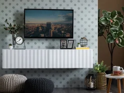 Mobili Porta Tv > Dmora Mobile Porta tv Bianco Crema Beige un Ripiano 3 Ante 192x42x32h cm, 3 Vani - Fossa Beige, Bianco Crema