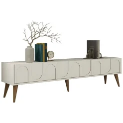 Mobili Porta Tv > Dmora Mobile Porta tv Bianco Crema Marrone Rovere 2 Ripiani 2 Ante 180x47x35h cm, 4 Vani - Cantoira Marrone Rovere, Bianco Crema