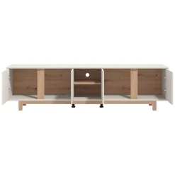 Mobili Porta Tv > Dmora Mobile Porta tv Bianco Crema Marrone Rovere Nodi 2 Ripiani 4 Vani 162x41.5x43.5h cm, Un'anta - Pompu Marrone Rovere Nodi, Bianco Crema