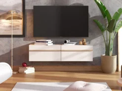 Mobile Porta tv Bianco Crema Marrone Rovere un Ripiano 2 Vani 128x41.5x32h cm, 2 Ante - Sirolo