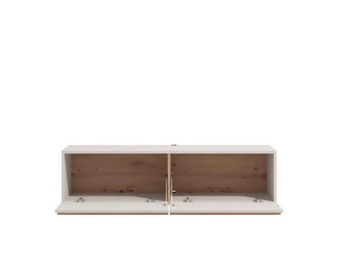 Mobili Porta Tv > Dmora Mobile Porta tv Bianco Crema Marrone Rovere un Ripiano 4 Ante 156x40x44h cm, con Piedini - Erbez Marrone Rovere, Bianco Crema