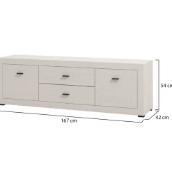 Mobile Porta tv Bianco Crema Nero 2 Cassetti un Ripiano 166.5x41.5x53.5h cm, Apertura Battente, Scorrevole - Nalles
