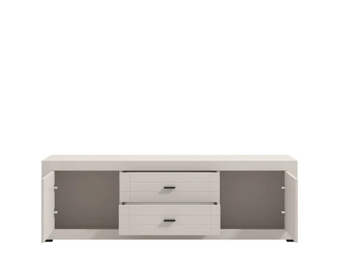 Mobile Porta tv Bianco Crema Nero 2 Cassetti un Ripiano 166.5x41.5x53.5h cm, Apertura Battente, Scorrevole - Nalles