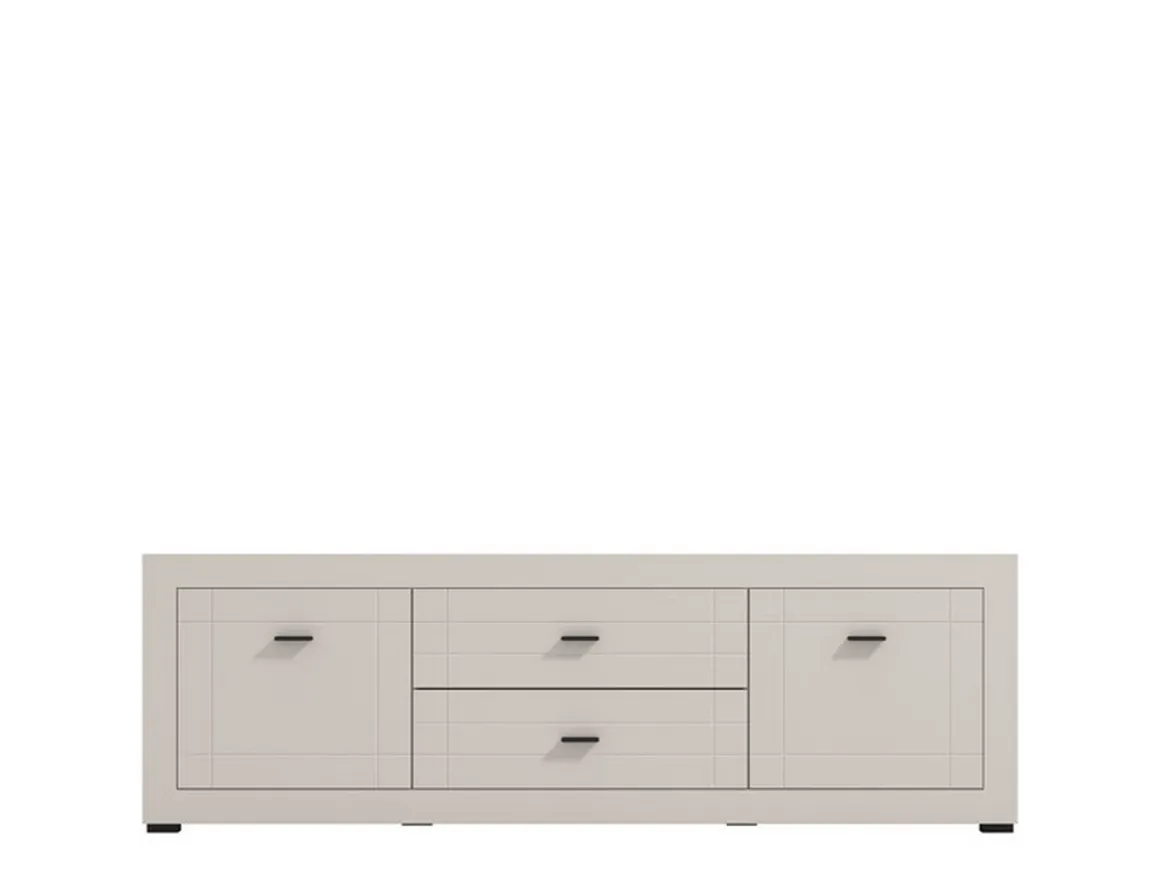 Mobile Porta tv Bianco Crema Nero 2 Cassetti un Ripiano 166.5x41.5x53.5h cm, Apertura Battente, Scorrevole - Nalles