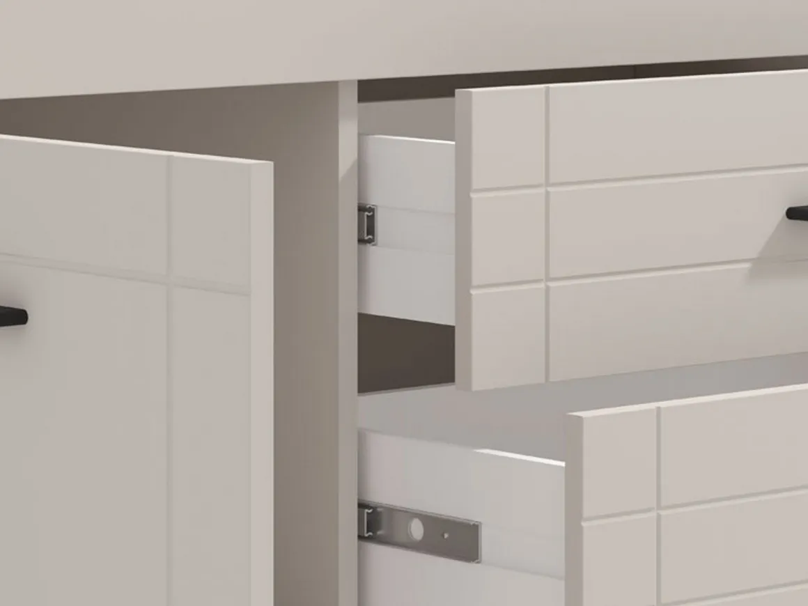 Mobile Porta tv Bianco Crema Nero 2 Cassetti un Ripiano 166.5x41.5x53.5h cm, Apertura Battente, Scorrevole - Nalles