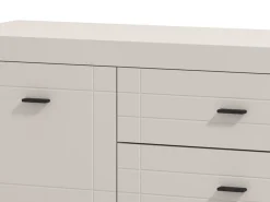 Mobile Porta tv Bianco Crema Nero 2 Cassetti un Ripiano 166.5x41.5x53.5h cm, Apertura Battente, Scorrevole - Nalles