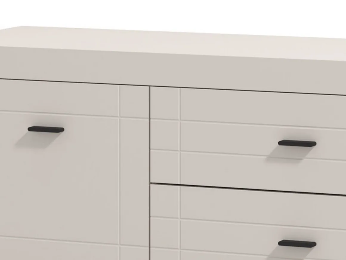 Mobile Porta tv Bianco Crema Nero 2 Cassetti un Ripiano 166.5x41.5x53.5h cm, Apertura Battente, Scorrevole - Nalles