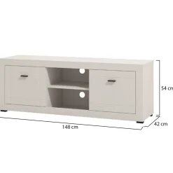 Mobile Porta tv Bianco Crema Nero 2 Ripiani 2 Ante 147.5x41.5x53.5h cm, 4 Vani - Sillaro