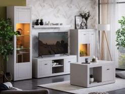 Mobile Porta tv Bianco Crema Nero 2 Ripiani 2 Ante 147.5x41.5x53.5h cm, 4 Vani - Sillaro