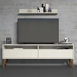 Mobile Porta tv Bianco Crema 3 Ripiani Apertura a Ribalta 150x30x50h cm, 2 Ante - Maglie