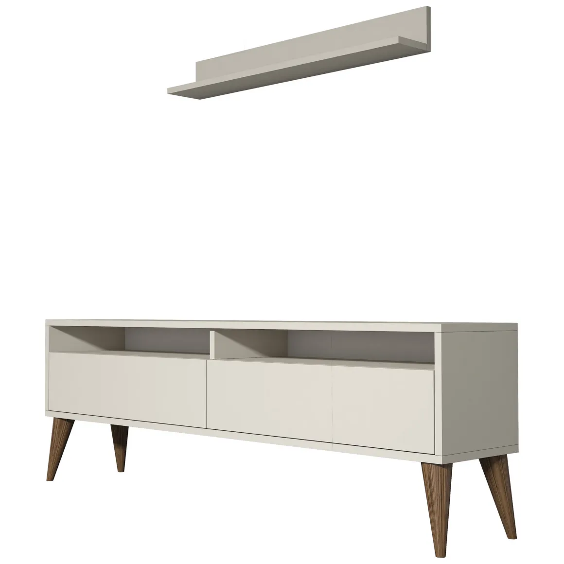Mobile Porta tv Bianco Crema 3 Ripiani Apertura a Ribalta 150x30x50h cm, 2 Ante - Maglie