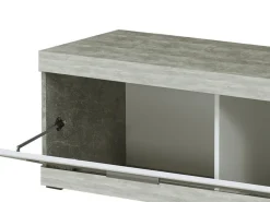 Mobile Porta tv Bianco Grigio Cemento 2 Ripiani Un'anta 162x41.5x43.5h cm, Ripiano in Vetro - Pompu