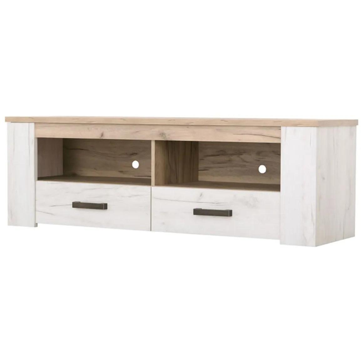 Mobile Porta tv Bianco Larice Marrone Rovere 2 Cassetti 3 Ripiani 151.5x43.5x49.5h cm, 2 Vani - Scorze
