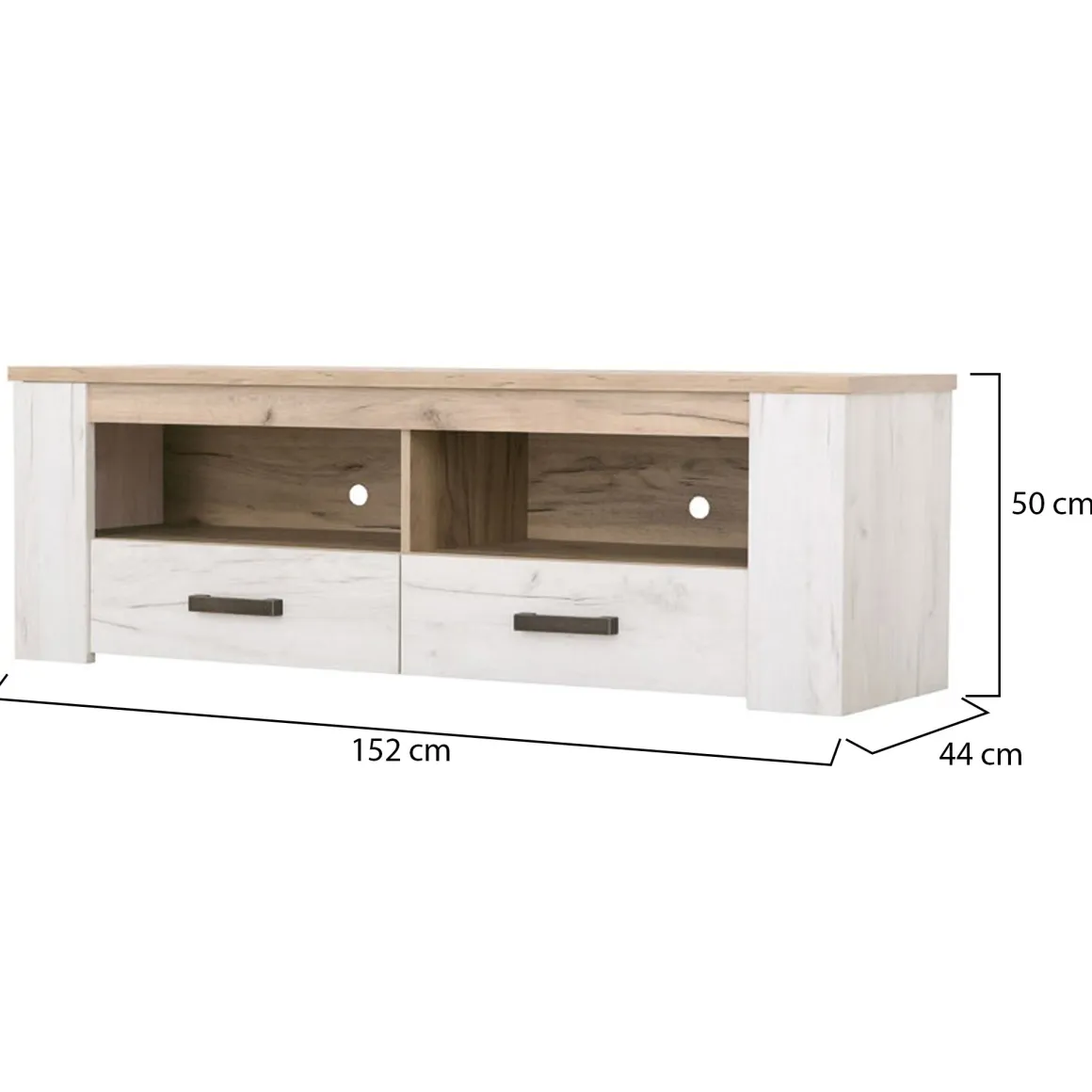 Mobile Porta tv Bianco Larice Marrone Rovere 2 Cassetti 3 Ripiani 151.5x43.5x49.5h cm, 2 Vani - Scorze