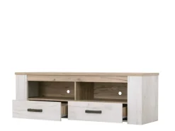 Mobile Porta tv Bianco Larice Marrone Rovere 2 Cassetti 3 Ripiani 151.5x43.5x49.5h cm, 2 Vani - Scorze