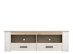 Mobile Porta tv Bianco Larice Marrone Rovere 2 Cassetti 3 Ripiani 151.5x43.5x49.5h cm, 2 Vani - Scorze