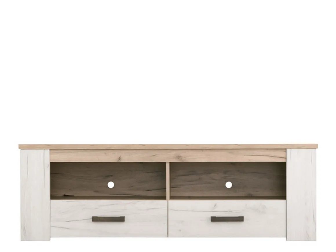 Mobile Porta tv Bianco Larice Marrone Rovere 2 Cassetti 3 Ripiani 151.5x43.5x49.5h cm, 2 Vani - Scorze
