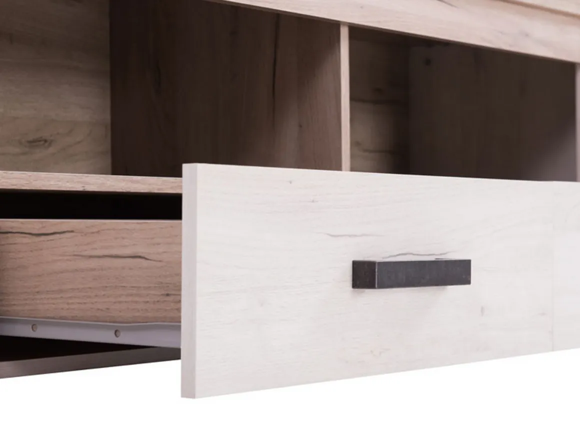 Mobile Porta tv Bianco Larice Marrone Rovere 2 Cassetti 3 Ripiani 151.5x43.5x49.5h cm, 2 Vani - Scorze
