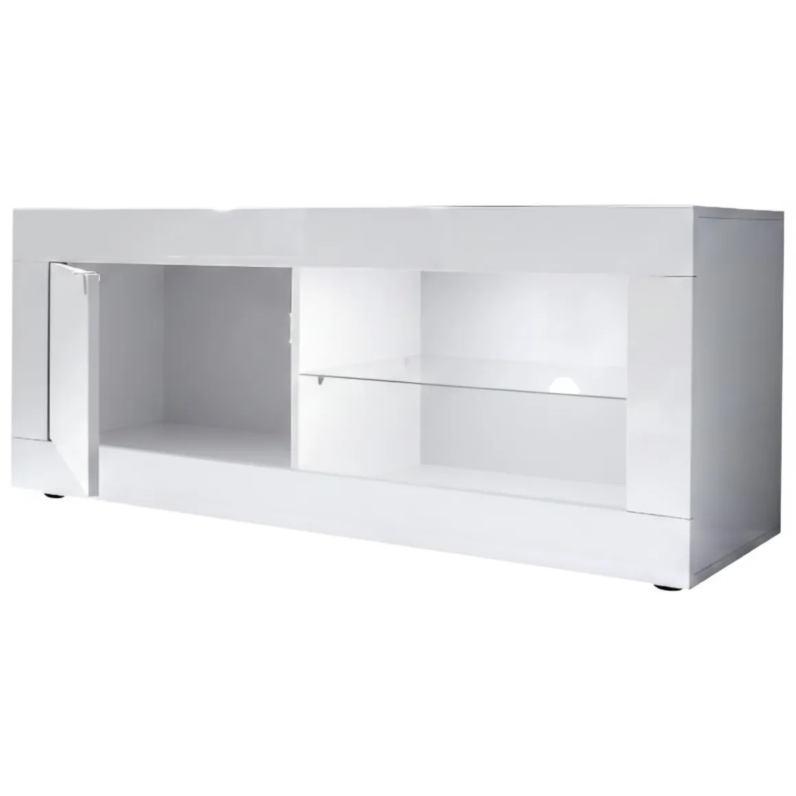 Mobile Porta tv Bianco Lucido 2 Ripiani Apertura Maniglia 140x43x56h cm, 4 Vani Made in Italy - Gambara