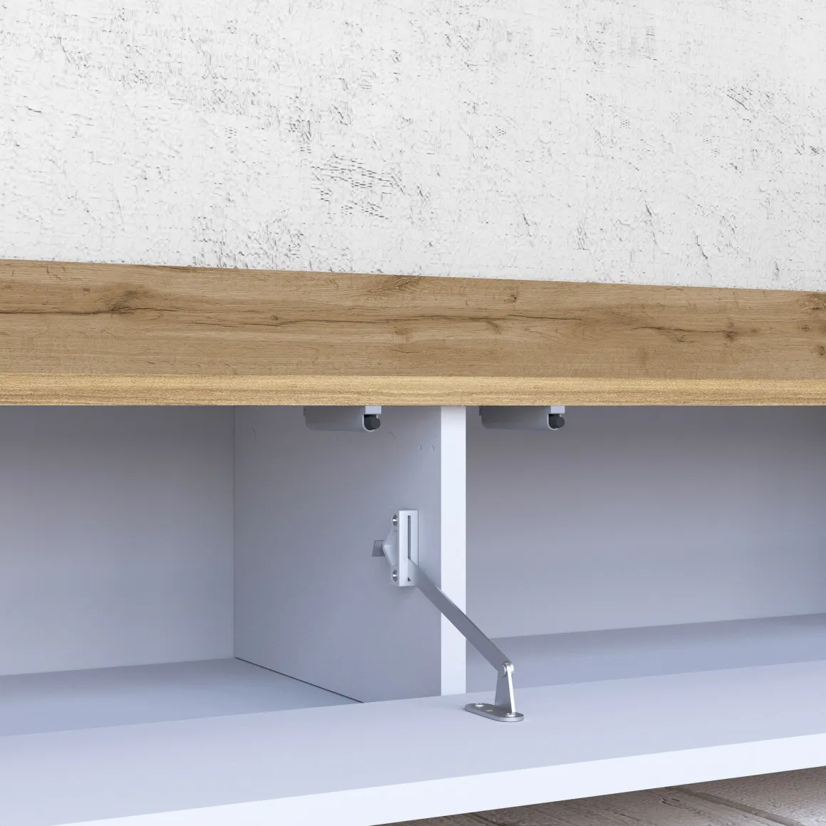 Mobile Porta tv Bianco Lucido Marrone Rovere 3 Ripiani 3 Ante 200x35x30h cm, 4 Vani Made in Italy - Oxanna