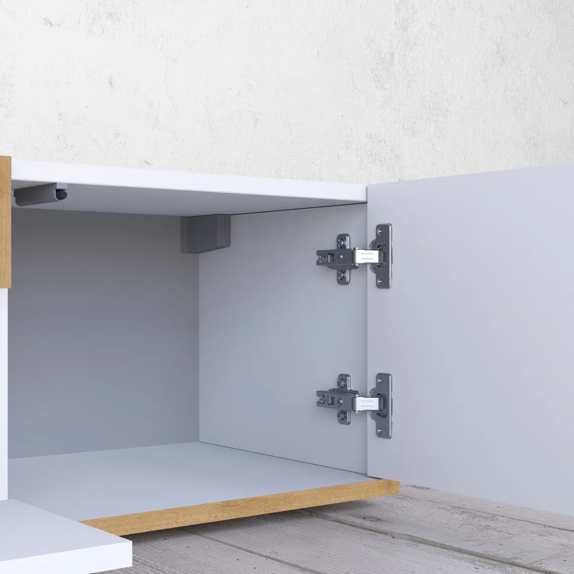 Mobile Porta tv Bianco Lucido Marrone Rovere 3 Ripiani 3 Ante 200x35x30h cm, 4 Vani Made in Italy - Oxanna