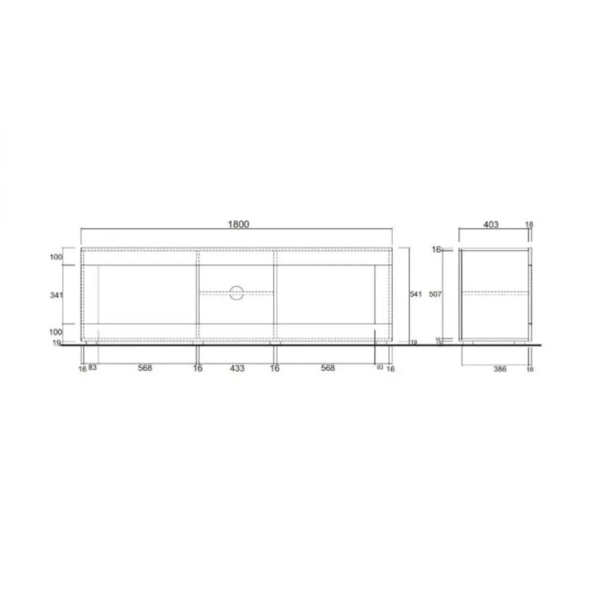 Mobile Porta tv Bianco Lucido un Ripiano Apertura Maniglia 180x43x56h cm, 4 Vani - Massaia