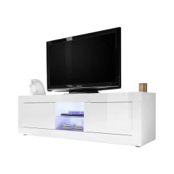 Mobile Porta tv Bianco Lucido un Ripiano Apertura Maniglia 180x43x56h cm, 4 Vani - Massaia