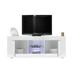 Mobile Porta tv Bianco Lucido un Ripiano Apertura Maniglia 180x43x56h cm, 4 Vani - Massaia