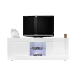 Mobile Porta tv Bianco Lucido un Ripiano Apertura Maniglia 180x43x56h cm, 4 Vani - Massaia