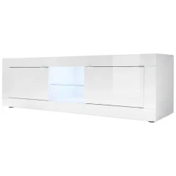 Mobile Porta tv Bianco Lucido un Ripiano Apertura Maniglia 180x43x56h cm, 4 Vani - Massaia