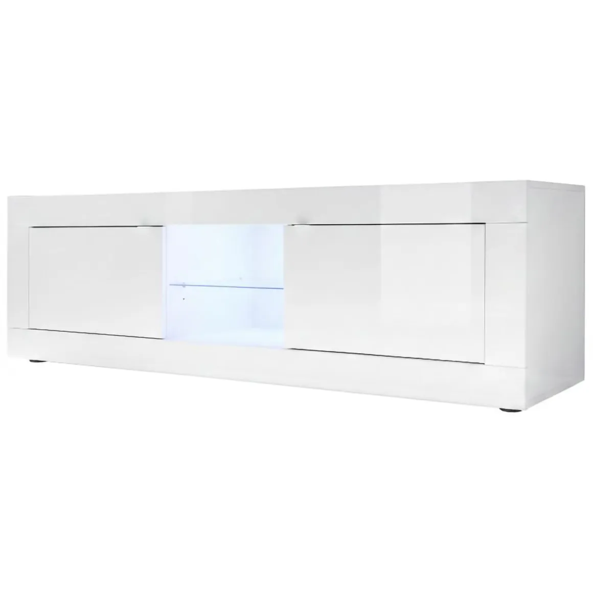 Mobile Porta tv Bianco Lucido un Ripiano Apertura Maniglia 180x43x56h cm, 4 Vani - Massaia