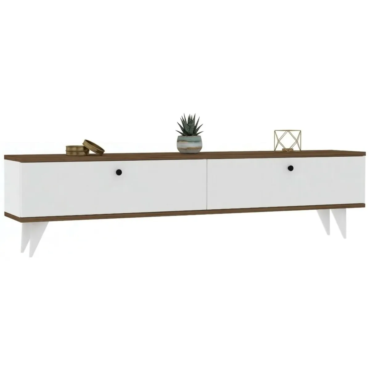 Mobili Porta Tv > Dmora Mobile Porta tv Bianco Marrone Noce 2 Ante 2 Vani 160x25x35h cm, Apertura a Ribalta - Olmedo Marrone, Bianco Noce