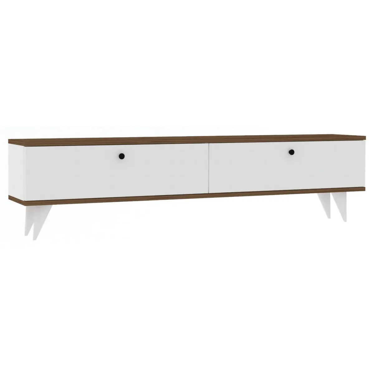 Mobili Porta Tv > Dmora Mobile Porta tv Bianco Marrone Noce 2 Ante 2 Vani 160x25x35h cm, Apertura a Ribalta - Olmedo Marrone, Bianco Noce