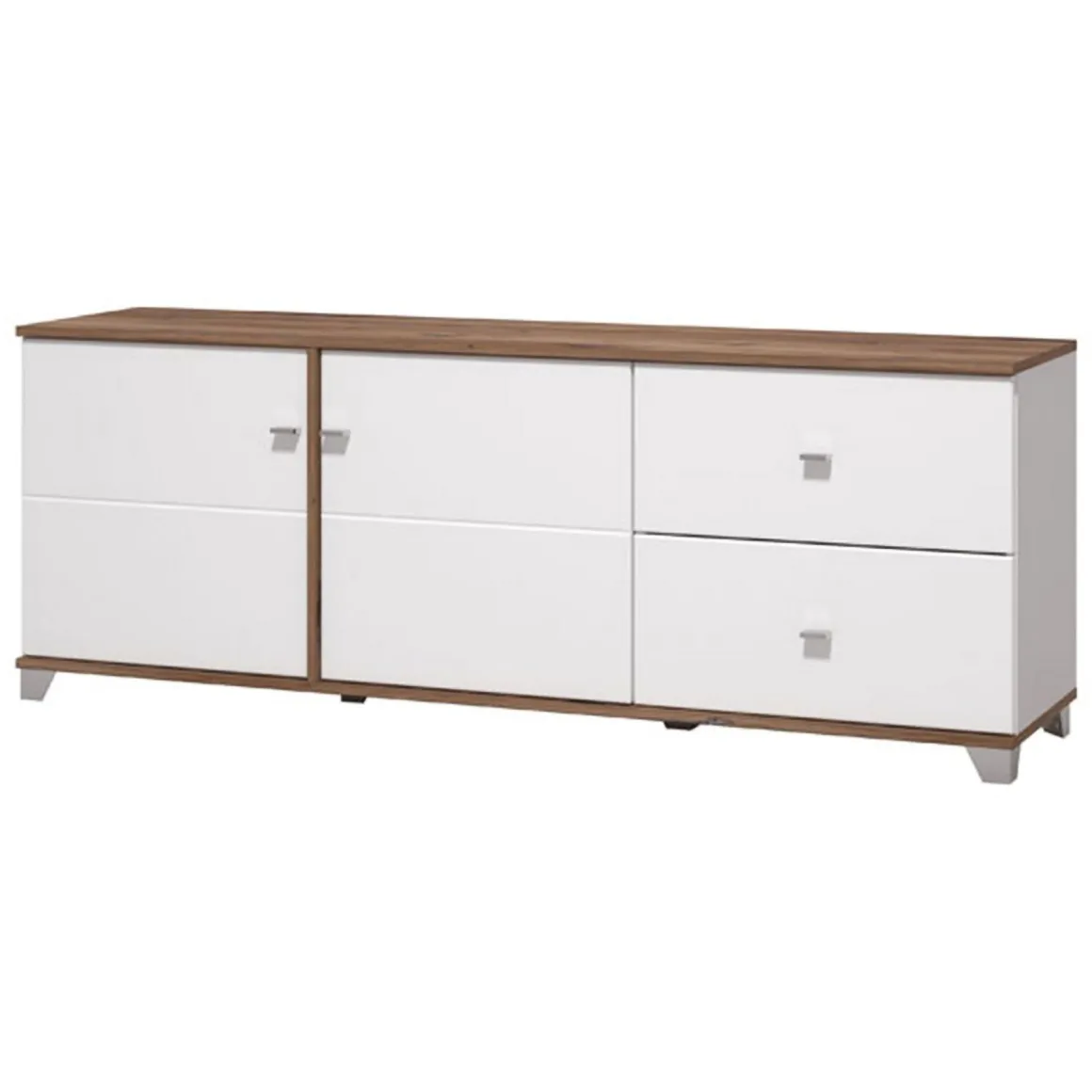 Mobile Porta tv Bianco Marrone Noce 2 Cassetti un Ripiano 162x40x59.5h cm, 2 Ante - Isera