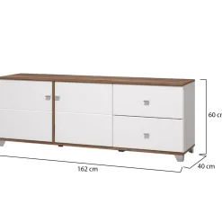 Mobile Porta tv Bianco Marrone Noce 2 Cassetti un Ripiano 162x40x59.5h cm, 2 Ante - Isera
