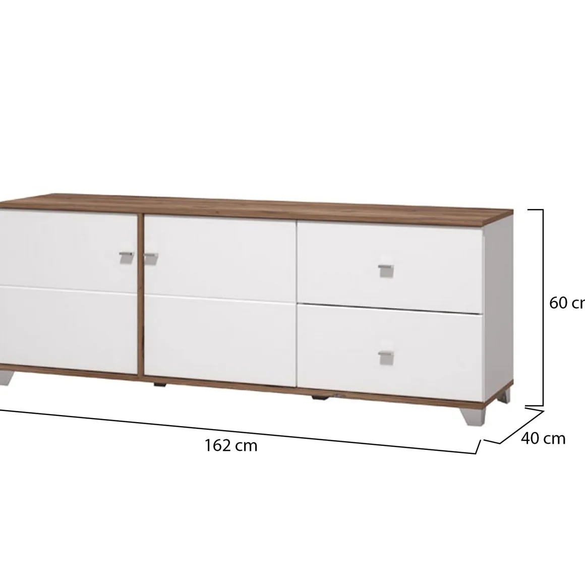 Mobile Porta tv Bianco Marrone Noce 2 Cassetti un Ripiano 162x40x59.5h cm, 2 Ante - Isera