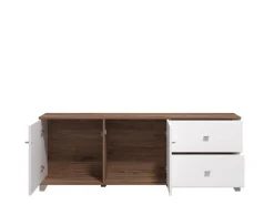 Mobile Porta tv Bianco Marrone Noce 2 Cassetti un Ripiano 162x40x59.5h cm, 2 Ante - Isera